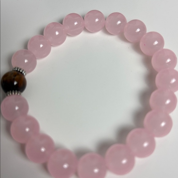 Tigers Eye 10mm Pink Rose Glass Stretch Bracelet Handmade - Picture 6 of 6